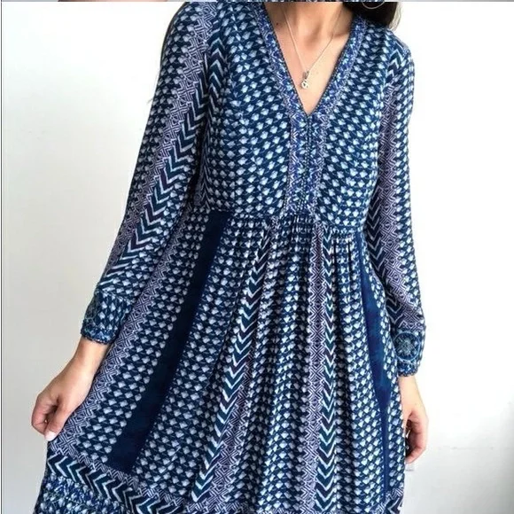 Anthropologie Elegant Blue Patterned Dress - Picture 1 of 5